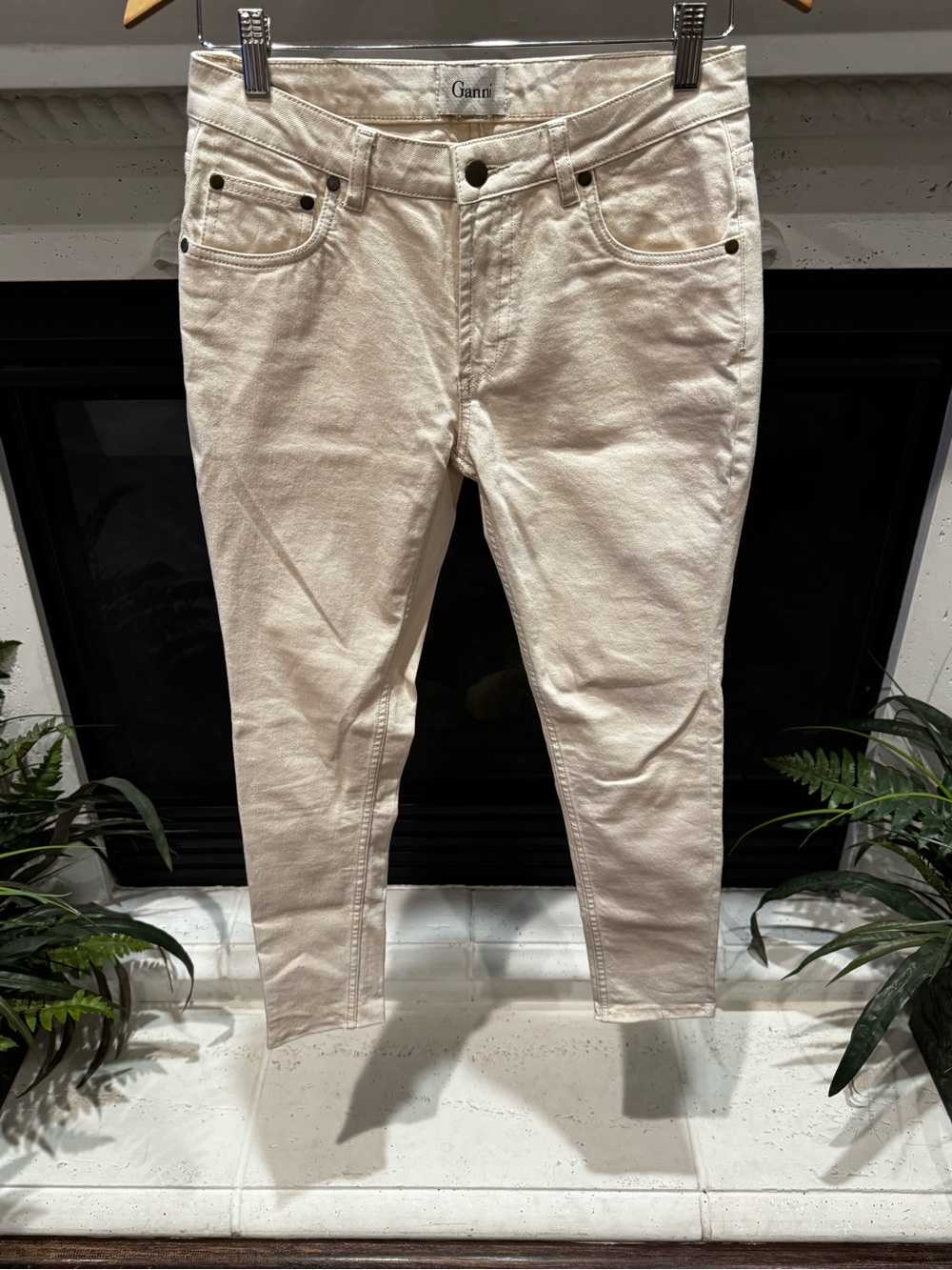 Ganni 1368 Austin Denim Cream Skinny Jeans